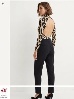 H&M Hennes Collection Leopard Print Open Back Mock Neck Top - NWOT